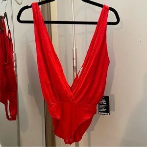 New Express red crossover V-neck body suit size XS